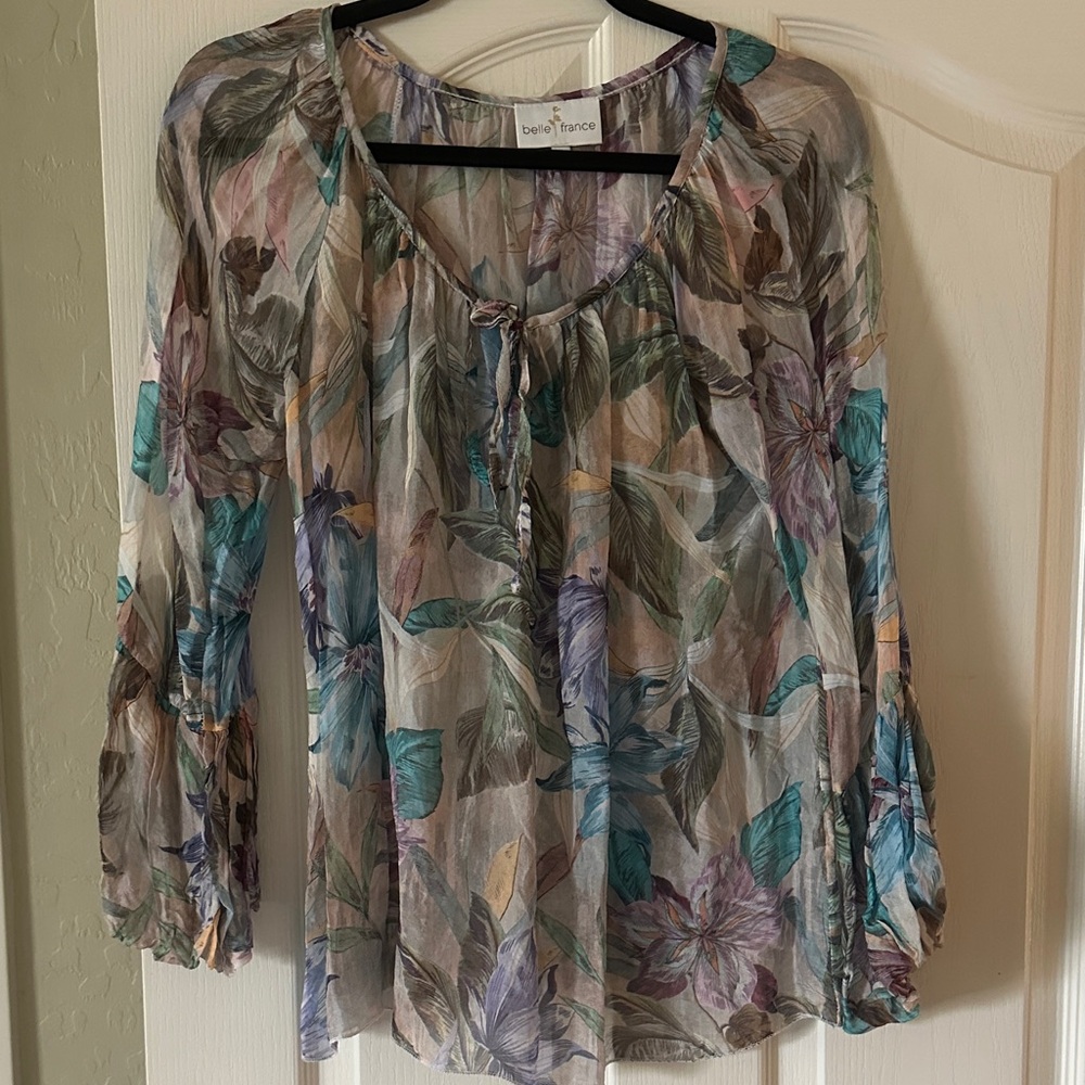 151 Belle France silk? Sheer blouse women’s XL